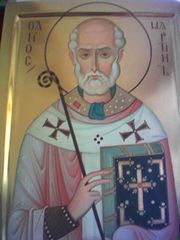 St. Martin as a bishop: modern icon in the chapel of the Eastern Orthodox Monastery of the Theotokos and St Martin, Cantauque, Provence.